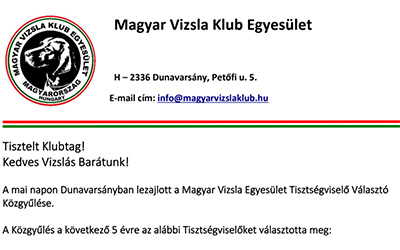 Lezajlott a Magyar Vizsla Egyesület Tisztségviselő Választó Közgyűlése