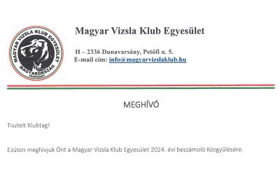 Meghívó a 2024. évi beszámoló Közgyűlésre